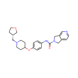 O=C(Nc1ccc(OC2CCN(C[C@@H]3CCOC3)CC2)cc1)N1Cc2ccncc2C1 ZINC000165936337