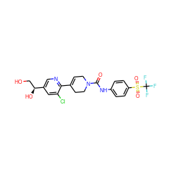 O=C(Nc1ccc(S(=O)(=O)C(F)(F)F)cc1)N1CC=C(c2ncc([C@@H](O)CO)cc2Cl)CC1 ZINC000141064694