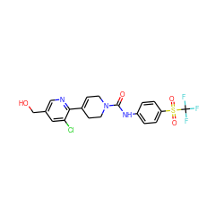 O=C(Nc1ccc(S(=O)(=O)C(F)(F)F)cc1)N1CC=C(c2ncc(CO)cc2Cl)CC1 ZINC000141057981