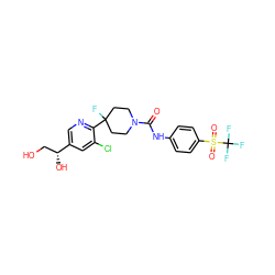 O=C(Nc1ccc(S(=O)(=O)C(F)(F)F)cc1)N1CCC(F)(c2ncc([C@H](O)CO)cc2Cl)CC1 ZINC000141055009