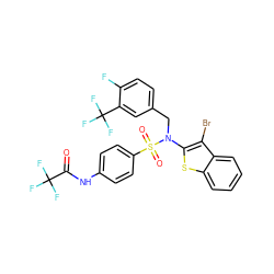 O=C(Nc1ccc(S(=O)(=O)N(Cc2ccc(F)c(C(F)(F)F)c2)c2sc3ccccc3c2Br)cc1)C(F)(F)F ZINC000164745893