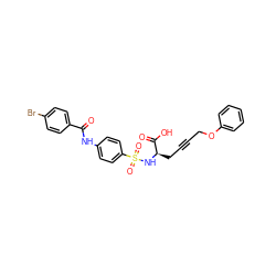 O=C(Nc1ccc(S(=O)(=O)N[C@H](CC#CCOc2ccccc2)C(=O)O)cc1)c1ccc(Br)cc1 ZINC000026013386