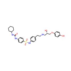 O=C(Nc1ccc(S(=O)(=O)Nc2ccc(CCNC[C@H](O)COc3ccc(O)cc3)cc2)cc1)NC1CCCCC1 ZINC000034801579