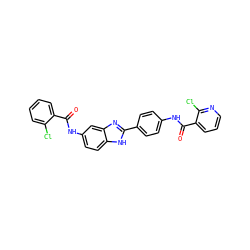 O=C(Nc1ccc2[nH]c(-c3ccc(NC(=O)c4cccnc4Cl)cc3)nc2c1)c1ccccc1Cl ZINC000038147873