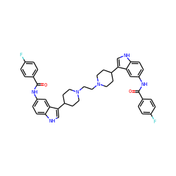 O=C(Nc1ccc2[nH]cc(C3CCN(CCN4CCC(c5c[nH]c6ccc(NC(=O)c7ccc(F)cc7)cc56)CC4)CC3)c2c1)c1ccc(F)cc1 ZINC000049899503
