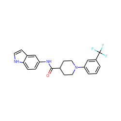 O=C(Nc1ccc2[nH]ccc2c1)C1CCN(c2cccc(C(F)(F)F)c2)CC1 ZINC000040976641