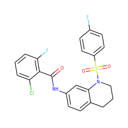 O=C(Nc1ccc2c(c1)N(S(=O)(=O)c1ccc(F)cc1)CCC2)c1c(F)cccc1Cl ZINC000009569440