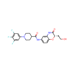 O=C(Nc1ccc2c(c1)NC(=O)[C@H](CCO)O2)C1CCN(c2cc(F)c(F)c(F)c2)CC1 ZINC000034642940