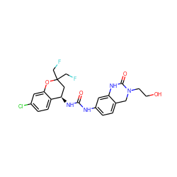 O=C(Nc1ccc2c(c1)NC(=O)N(CCO)C2)N[C@@H]1CC(CF)(CF)Oc2cc(Cl)ccc21 ZINC000143686678