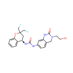 O=C(Nc1ccc2c(c1)NC(=O)N(CCO)C2)N[C@@H]1CC(CF)(CF)Oc2ccccc21 ZINC000143681926