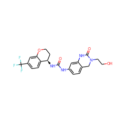 O=C(Nc1ccc2c(c1)NC(=O)N(CCO)C2)N[C@@H]1CCOc2cc(C(F)(F)F)ccc21 ZINC000144448960