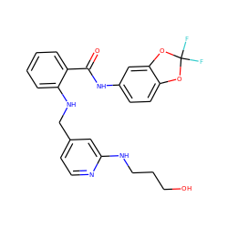 O=C(Nc1ccc2c(c1)OC(F)(F)O2)c1ccccc1NCc1ccnc(NCCCO)c1 ZINC000028951803