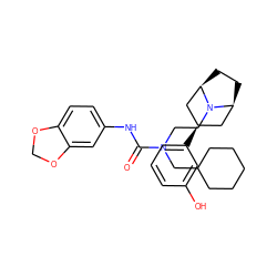 O=C(Nc1ccc2c(c1)OCO2)N(CCN1[C@H]2CC[C@@H]1C[C@H](c1cccc(O)c1)C2)CC1CCCCC1 ZINC000117299392