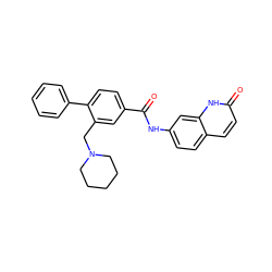 O=C(Nc1ccc2ccc(=O)[nH]c2c1)c1ccc(-c2ccccc2)c(CN2CCCCC2)c1 ZINC000150079919