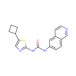 O=C(Nc1ccc2cnccc2c1)Nc1ncc(C2CCC2)s1 ZINC000028455776