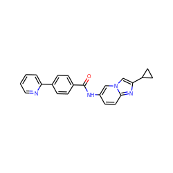 O=C(Nc1ccc2nc(C3CC3)cn2c1)c1ccc(-c2ccccn2)cc1 ZINC000043016210