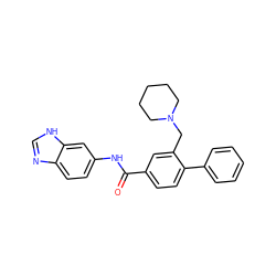 O=C(Nc1ccc2nc[nH]c2c1)c1ccc(-c2ccccc2)c(CN2CCCCC2)c1 ZINC000201764555