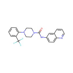 O=C(Nc1ccc2ncccc2c1)N1CCN(c2ccccc2C(F)(F)F)CC1 ZINC000028112443