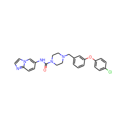 O=C(Nc1ccc2nccn2c1)N1CCN(Cc2cccc(Oc3ccc(Cl)cc3)c2)CC1 ZINC000095564218