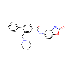 O=C(Nc1ccc2oc(=O)[nH]c2c1)c1ccc(-c2ccccc2)c(CN2CCCCC2)c1 ZINC000201767373