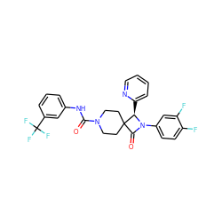 O=C(Nc1cccc(C(F)(F)F)c1)N1CCC2(CC1)C(=O)N(c1ccc(F)c(F)c1)[C@@H]2c1ccccn1 ZINC000058602909