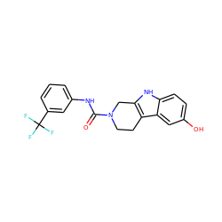 O=C(Nc1cccc(C(F)(F)F)c1)N1CCc2c([nH]c3ccc(O)cc23)C1 ZINC000095594925