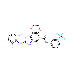 O=C(Nc1cccc(C(F)(F)F)c1)c1cc2[nH]c(Nc3c(F)cccc3Cl)nc2c2c1OCCO2 ZINC000205122014