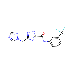 O=C(Nc1cccc(C(F)(F)F)c1)c1nc(Cn2cncn2)n[nH]1 ZINC000005763141