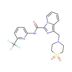 O=C(Nc1cccc(C(F)(F)F)n1)c1nc(CN2CCS(=O)(=O)CC2)c2ccccn12 ZINC000071316313