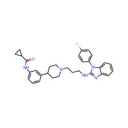 O=C(Nc1cccc(C2CCN(CCCNc3nc4ccccc4n3-c3ccc(F)cc3)CC2)c1)C1CC1 ZINC000058583376