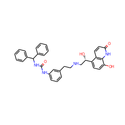 O=C(Nc1cccc(CCNC[C@H](O)c2ccc(O)c3[nH]c(=O)ccc23)c1)NC(c1ccccc1)c1ccccc1 ZINC000066075100