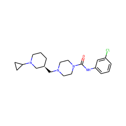 O=C(Nc1cccc(Cl)c1)N1CCN(C[C@@H]2CCCN(C3CC3)C2)CC1 ZINC000084709003