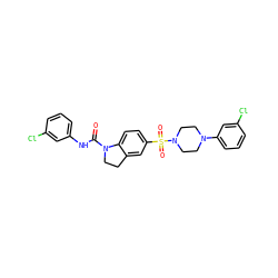 O=C(Nc1cccc(Cl)c1)N1CCc2cc(S(=O)(=O)N3CCN(c4cccc(Cl)c4)CC3)ccc21 ZINC000118524179