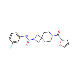 O=C(Nc1cccc(F)c1)N1CC2(CCN(C(=O)c3ccco3)CC2)C1 ZINC000003956282