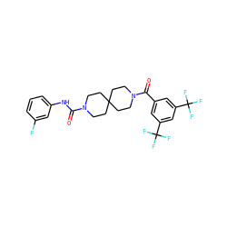 O=C(Nc1cccc(F)c1)N1CCC2(CC1)CCN(C(=O)c1cc(C(F)(F)F)cc(C(F)(F)F)c1)CC2 ZINC000004238138