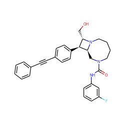 O=C(Nc1cccc(F)c1)N1CCCCN2[C@@H](CO)[C@H](c3ccc(C#Cc4ccccc4)cc3)[C@@H]2C1 ZINC000095602006