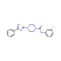 O=C(Nc1cccc(F)c1)N1CCN(c2nc(-c3ccccc3)ns2)CC1 ZINC000034841710