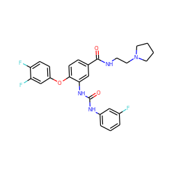 O=C(Nc1cccc(F)c1)Nc1cc(C(=O)NCCN2CCCC2)ccc1Oc1ccc(F)c(F)c1 ZINC000034638053