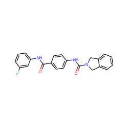 O=C(Nc1cccc(F)c1)c1ccc(NC(=O)N2Cc3ccccc3C2)cc1 ZINC000166984143