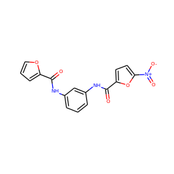 O=C(Nc1cccc(NC(=O)c2ccc([N+](=O)[O-])o2)c1)c1ccco1 ZINC000000290870