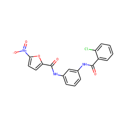 O=C(Nc1cccc(NC(=O)c2ccccc2Cl)c1)c1ccc([N+](=O)[O-])o1 ZINC000005173431