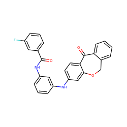 O=C(Nc1cccc(Nc2ccc3c(c2)OCc2ccccc2C3=O)c1)c1cccc(F)c1 ZINC000095579260