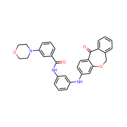 O=C(Nc1cccc(Nc2ccc3c(c2)OCc2ccccc2C3=O)c1)c1cccc(N2CCOCC2)c1 ZINC000095577123