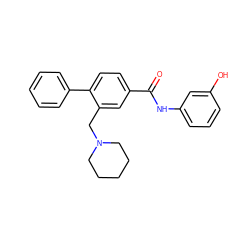 O=C(Nc1cccc(O)c1)c1ccc(-c2ccccc2)c(CN2CCCCC2)c1 ZINC000201765392