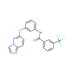 O=C(Nc1cccc(Oc2ccc3nccn3n2)c1)c1cccc(C(F)(F)F)c1 ZINC000095561102