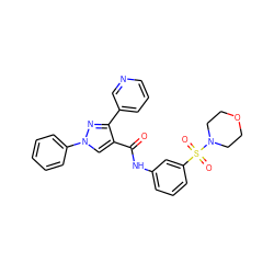 O=C(Nc1cccc(S(=O)(=O)N2CCOCC2)c1)c1cn(-c2ccccc2)nc1-c1cccnc1 ZINC000014168198