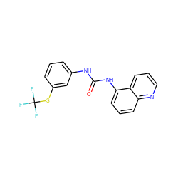 O=C(Nc1cccc(SC(F)(F)F)c1)Nc1cccc2ncccc12 ZINC000013608714