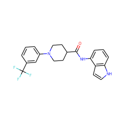 O=C(Nc1cccc2[nH]ccc12)C1CCN(c2cccc(C(F)(F)F)c2)CC1 ZINC000040976639