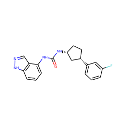 O=C(Nc1cccc2[nH]ncc12)N[C@@H]1CC[C@H](c2cccc(F)c2)C1 ZINC000169704928