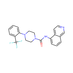 O=C(Nc1cccc2cnccc12)N1CCN(c2ccccc2C(F)(F)F)CC1 ZINC000028102491